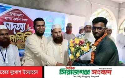সিরাজগঞ্জে রিকশা-ভ্যান চালক ইউনিয়ন নির্বাচনে শ্রমিক কল্যাণ ফেডারেশন সমর্থিত বিজয়ীদের সংবর্ধনা