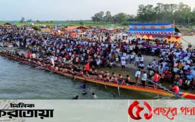 সিরাজগঞ্জের উল্লাপাড়ার ফুলজোড় নদীতে নৌকা বাইচ শুরু