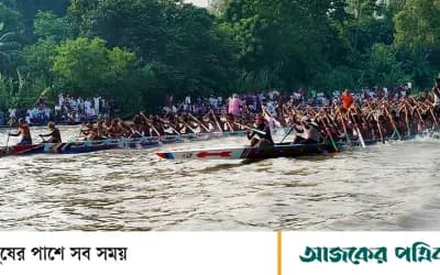বেলকুচিতে নৌকা বাইচ ঘিরে উৎসবের আমেজ
