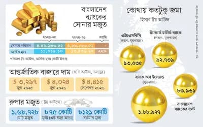 বাংলাদেশ ব্যাংকের রিজার্ভে ১৪ হাজার কেজি সোনা, কোথায় ও কীভাবে আছে