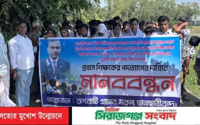 শাহজাদপুরে ইভটিজিং ও হামলার প্রতিবাদে শিক্ষার্থীদের বিক্ষোভ ও মানববন্ধন