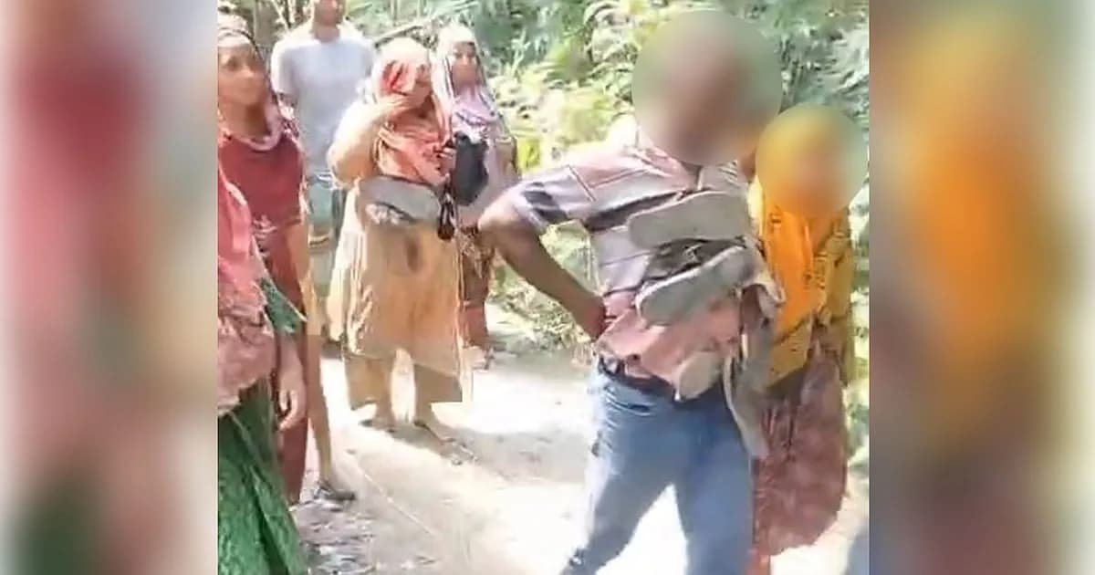 এক নারী ও গ্রাম পুলিশকে বেঁধে নির্যাতন, গলায় জুতার মালা পরিয়ে ঘোরানো হয় গ্রাম