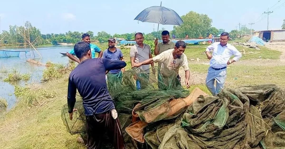 সিংড়ায় ৬৯ টি চায়না দুয়ারি জাল জব্দ ও ধ্বংস